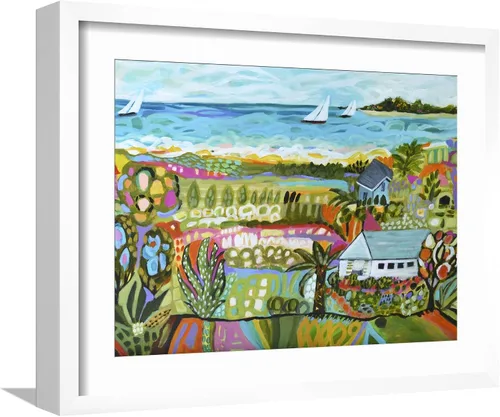 Vista 16 de ART.COM Karen Fields - Lienzo enmarcado para pared, diseño de fantasía náutica, decoración escénica, 16 x 12 pulgadas, marco negro con paspartú