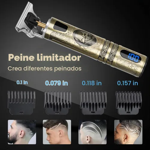Vista 6 de candyfouse Cortapelos profesional para hombres, recortadora de barba inalámbrica recargable con pantalla LCD, kit de corte y aseo, carga USB tipo C