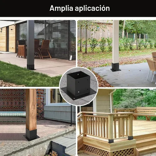 Vista 7 de Base de Poste 4×4, Soportes de Poste de Terraza, Tamaño Interior 3.5"×3.5", Base de Anclaje de Poste de Valla de Acero Grueso, Metal Negro