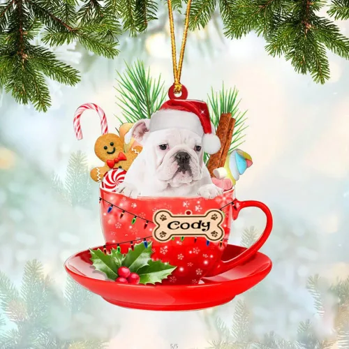 Vista 101 de NAZENTI Adorno personalizado de Alaskan Malamute en taza roja, adorno de Navidad personalizado para perros amantes de las mascotas, colgante