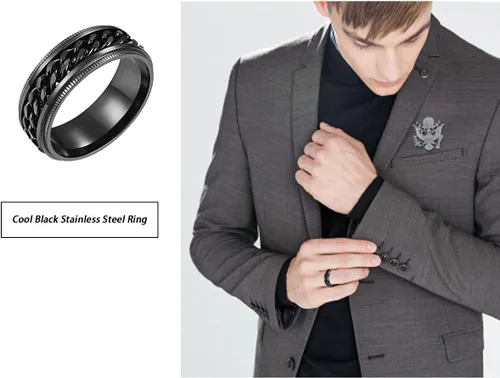 Vista 4 de yfstyle 4 anillos lisos para hombres, anillos de acero inoxidable para hombres, anillos de boda, anillos giratorios geniales para hombres, juego