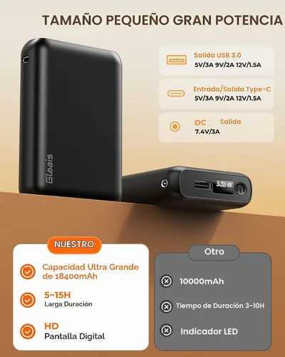Vista 8 de Glaais Chaleco térmico de 5 V, 7,4 V, 18400 mAh, batería compatible con ORORO, batería para chaleco térmico con LED, batería recargable para Negro