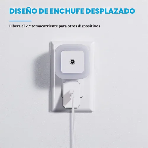 Vista 4 de Luz nocturna LED enchufable con sensor de atardecer a amanecer para dormitorio, baño, cocina, pasillo, escaleras, blanco cálido, paquete de 6