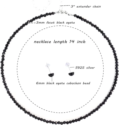 Vista 5 de Genuine Stone Choker Beaded Choker Necklace S925 Earrings Facet Crystal Choker Jewelry Sets 3MM Beaded Necklace 14"+3" Adjustable Dainty Necklace