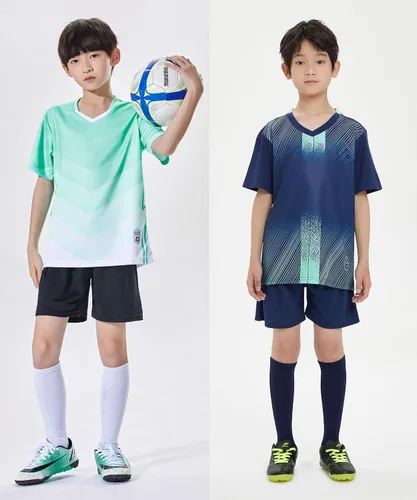 Vista 3 de Paquete de 2 camisetas de fútbol y pantalones cortos para niño, de secado rápido, uniforme de entrenamiento de equipo deportivo