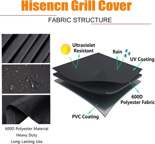 Vista 3 de Hisencn Cubierta para parrilla de barbacoa de 55 pulgadas, resistente al agua, para parrilla de gas de 3 a 4 quemadores, para Weber, Charbroil