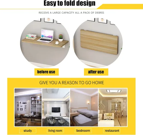 Vista 3 de Mesa plegable montada en la pared, ahorro de espacio, escritorio para computadora, mesa de lavandería, mesa plegable de pared para ropa plegable