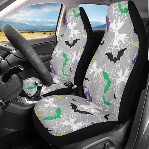 Vista 3 de Bulopur Fundas para asientos de coche negras y blancas con forma de murciélago, protector de asiento de coche universal, accesorios de coche