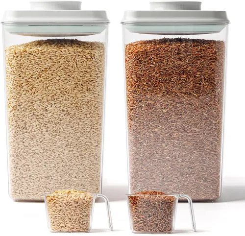 Vista 9 de Grandes contenedores de almacenamiento de alimentos herméticos con taza medidora, 4L con tapa emergente hermética para arroz, 6.06 lbs (2.75 kg)