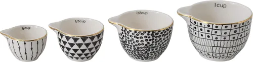 Vista 3 de Creative Co-Op Tazas medidoras de gres blanco y negro con galvanoplastia dorada (juego de 4 tamaños)