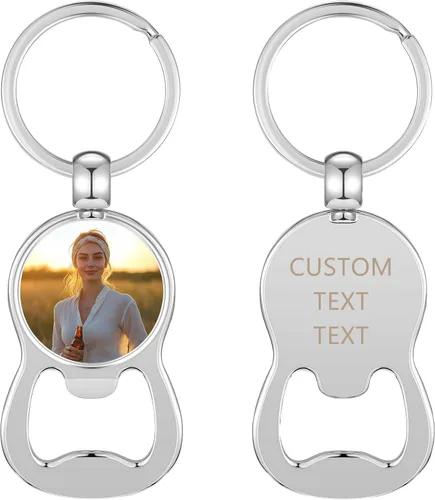 Vista 9 de PiercingJ Bottle Opener Keychain Personalized Picture Opener Keyring Accessories Gifts for Husband Dad Birthday Father's Day