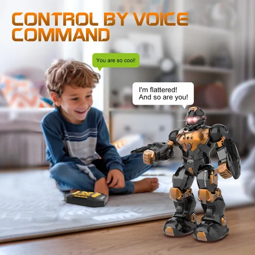 Vista 3 de STEMTRON Juguetes Robot para Niños, Robot de Control Remoto Programable con Detección Inteligente de Gestos, Recarga, Modo de Canto y Baile, Marrón