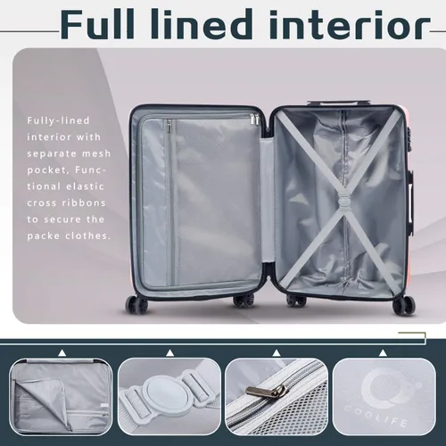 Vista 6 de Coolife Maleta de equipaje PC+ABS con bloqueo TSA Spinner de transporte rígido ligero 20 pulgadas 24 pulgadas 28 pulgadas, Gris