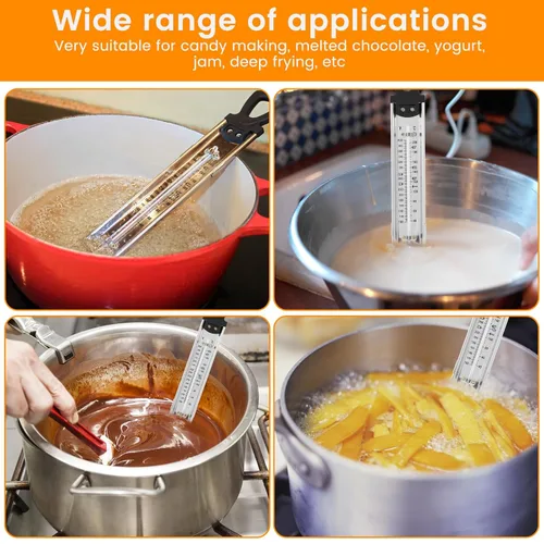Vista 7 de Termómetro de acero inoxidable para dulces con clip para olla, termómetro de cocina con mango de anillo para colgar, termómetro de lectura
