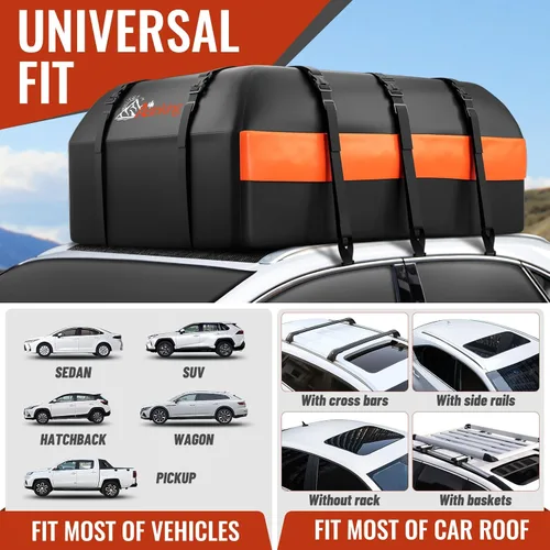 Vista 6 de Bolsa de transporte de carga para techo de coche, 16 pies cúbicos impermeable, bolsa de almacenamiento de equipaje para techo con gran capacidad