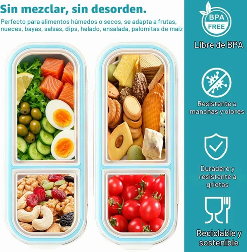 Vista 2 de Contenedores de almacenamiento de alimentos con tapa hermética, contenedores de aperitivos de acero inoxidable, caja de almuerzo de metal a prueba