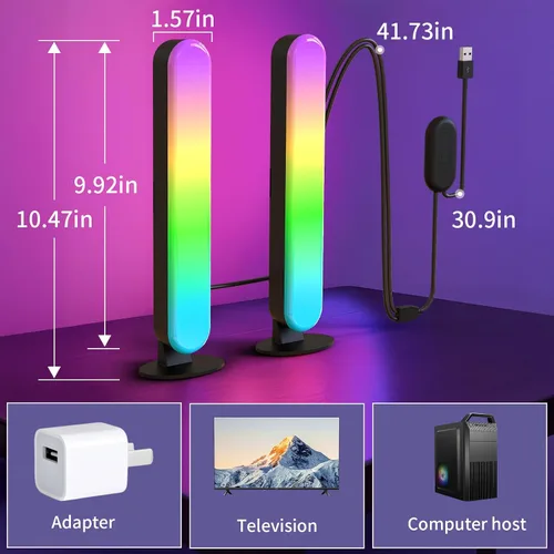 Vista 7 de BASON LIGHTING Barras de luz inteligentes, luces LED inteligentes RGB-ICW con sincronización de música, luz de escritorio RGB Bluetooth, luces