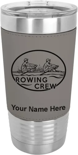 Vista 9 de LaserGram 20oz Vacuum Insulated Tumbler Mug, Rowing Crew, Personalized Engraving Included (Faux Leather, Baseball Style)