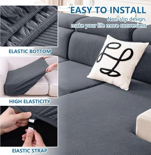 Vista 5 de Fundas impermeables para cojines de sofá, contra derrames, funda para sofá para perros lavable, tela elástica gruesa de jacquard, fundas