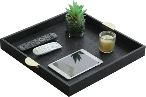Vista 5 de HofferRuffer Bandeja Decorativa de Servir de Cuero Sintético, Elegante Bandeja Otomana para Mesa de Café, Desayuno, Bebidas, Bandeja para Servir