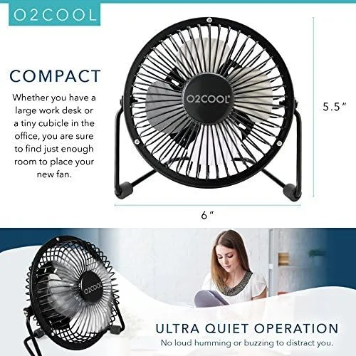 Vista 3 de O2COOL 4" USB Ventilador de mesa ventilador de refrigeración – Mesa portable mini – plugs en computadora personal – 360 ° inclinación ajustable