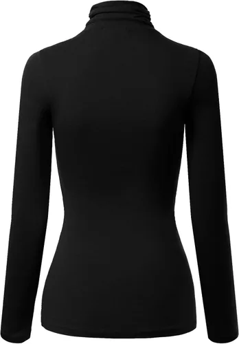 Vista 5 de MixMatchy Camiseta básica de manga larga con cuello alto y corte ajustado para mujer Negro