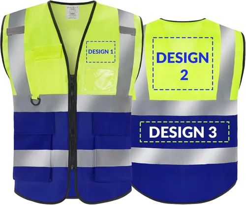 Vista 13 de BeautyWill Chaleco de seguridad con logotipo personalizado, Hi Vis Clase 2, chaleco reflectante de construcción unisex con 5 bolsillos