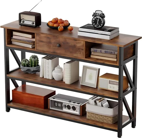 Vista 10 de Mexin Mesa de sofá consola de 39 pulgadas con cajón, mesa de entrada con estantes de almacenamiento, mesa de pasillo de madera industrial para sala