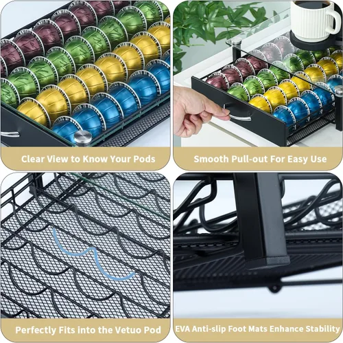 Vista 5 de Soporte para cápsulas de café con capacidad para Nespresso Vertuoline, Casual, Negro Visualized Capsules Quantity Fits Under Coffee Machine,Save
