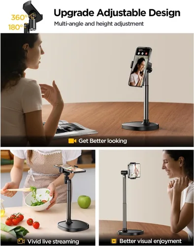 Vista 4 de DIMONCOAT Soporte de teléfono para escritorio, soporte de teléfono ajustable en ángulo y altura para escritorio, soporte universal de aleación