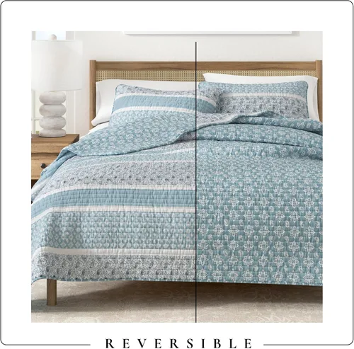 Vista 5 de Great Bay Home - Juego de edredón reversible de 2 piezas azul tamaño individual/individual XL con 1 funda Colchas ligeras, para todas