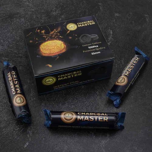 Vista 4 de Juego de 100 briquetas de carbón rápido ligero por Charcoal Master - Discos instantáneos de carbón, incienso y carbón, 100 unidades por caja