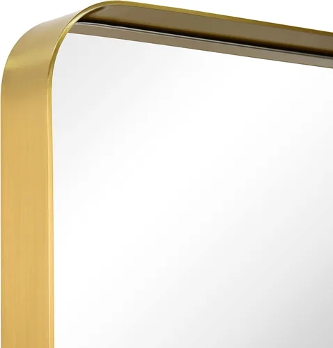 Vista 11 de Empire Art Direct Espejo de pared rectangular de acero inoxidable dorado ultra cepillado, espejo para baño, dormitorio, sala de estar, listo
