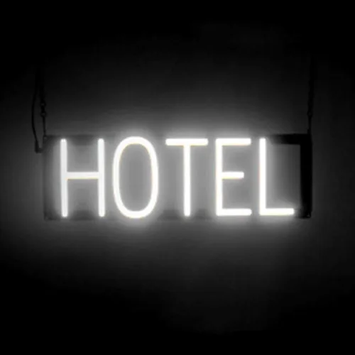Vista 19 de SpellBrite HOTEL Sign Letrero relacionado con la hospitalidad con aspecto de neón, fuente de luz LED azul 19.8 x 6.3 pulgadas