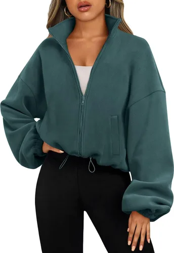 Vista 8 de AUTOMET Chaquetas de forro polar con cremallera para mujer, sudaderas Verde Armada (ArmyGreen)