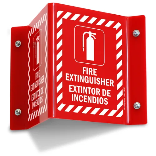 Vista 13 de SmartSign (paquete de 4) señal de proyección de extintor de incendios con flecha hacia abajo - 13 cm x 15 cm, señal V de pasillo de acrílico pulido
