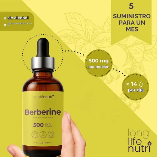 Vista 5 de Berberine Liquid Drops - de Berberis Aristata Bark, 4 onzas líquidas, suplemento orgánico para equilibrio natural, extracto sin azúcar, sabor