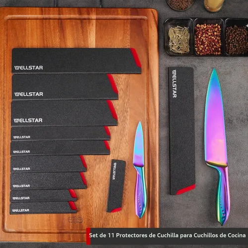 Vista 2 de WELLSTAR - Juego de protectores de filo de cuchillo, 11 piezas de fundas universales para cuchillas, fundas protectoras de cuchillas de ABS libres