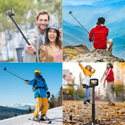 Vista 8 de AKASO Cámara de acción Brave 4 con un palo selfie de 3.9 ft y un paquete de trípode