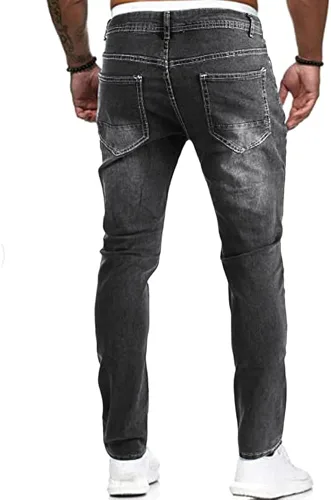 Vista 4 de Koodred Pantalones rasgados de pierna cónica para hombre, desgastados, ajustados, elásticos, jeans