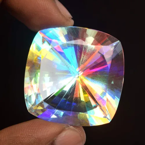 Vista 5 de REAL-GEMS Excelente topacio místico con corte de cojín, 28,15 quilates, topacio místico blanco facetado, ideal para joyas