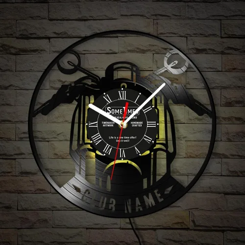 Vista 5 de The Geeky Days Reloj de pared con disco de vinilo para motocicleta, con nombre personalizado, 7 colores cambiantes, para motocicletas, garaje, reloj