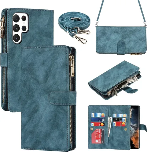 Vista 11 de iCoverCase para Samsung Galaxy S22 - Funda tipo cartera con soporte y bolsillos para tarjetas, funda de piel sintética con cierre magnético