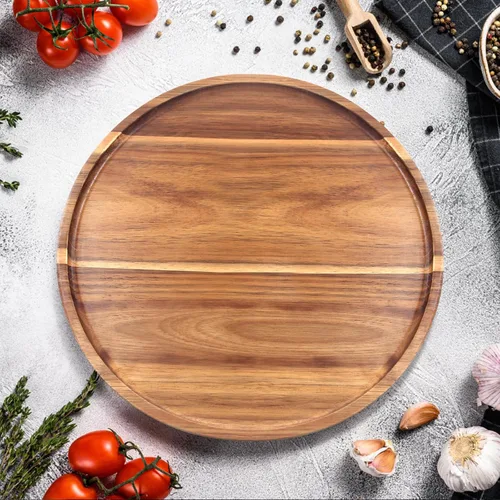 Vista 7 de Bandeja redonda de madera de acacia, bandejas decorativas para mesa de café otomana, portavelas, bandeja de cocina, acentos de isla, decoración