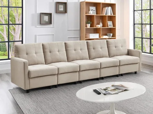 Vista 18 de Sofá seccional modular de 3 plazas, sofá tapizado espacio pequeño del brazo de lino Gris claro