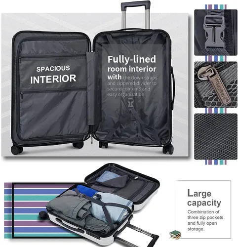 Vista 5 de Feybaul Maleta de equipaje PC+ABS con bloqueo TSA extensible de carcasa dura con ruedas giratorias de 20 pulgadas, 24 pulgadas, 28 pulgadas, Blanco