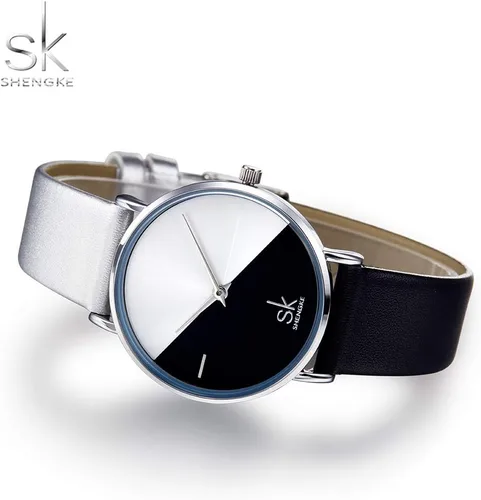 Vista 4 de SHENGKE Simplicity - Reloj creativo para mujer, de piel auténtica, elegante, para mujer