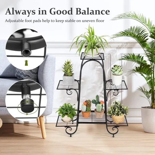 Vista 4 de Giantex Soporte de metal para macetas de 6 niveles, estante de exhibición de plantas para patio, jardín, balcón, hogar, estante de almacenamiento