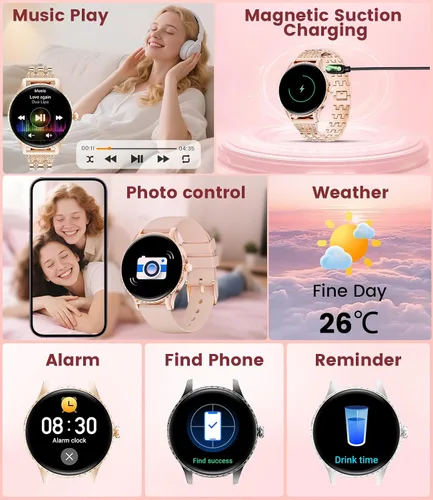 Vista 7 de Relojes inteligentes para mujeres con pantalla AMOLED de 1.32", llamadas por Bluetooth, 121 modos deportivos, monitor de frecuencia cardíaca