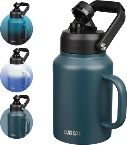 Vista 31 de BJPKPK Botella de agua aislada de un galón (128 onzas), de acero inoxidable, apta para lavavajillas, jarra sin BPA con mango ergonómico y parte
